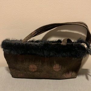 Artisan Chenille Fabric Pocketbook trimmed with Faux Fur